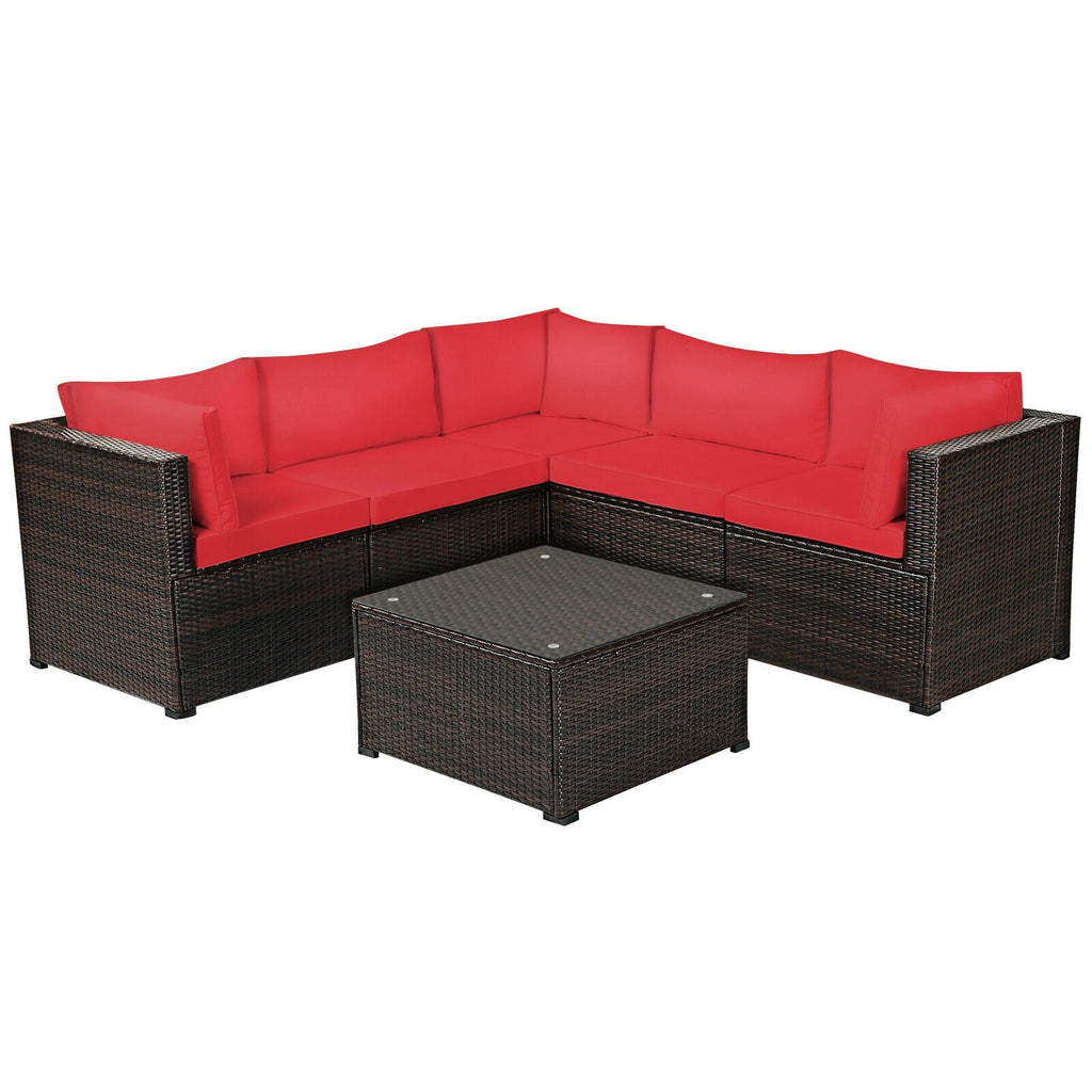 6 Pieces Patio Furniture Sofa Set with Cushions for Outdoor