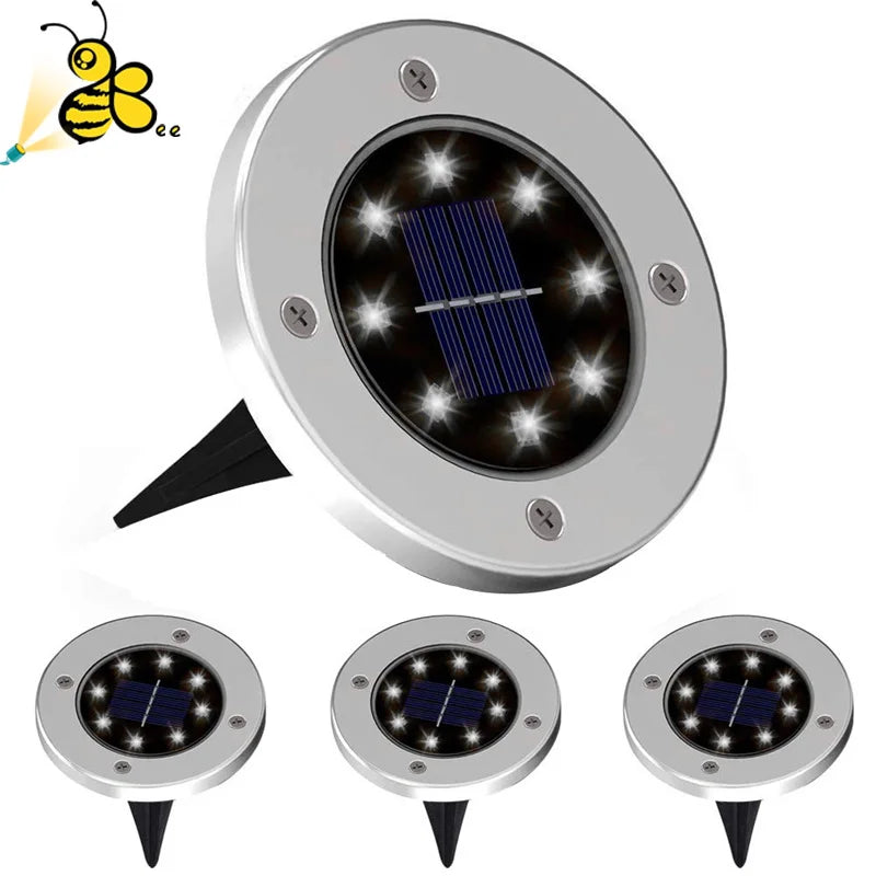 4Pcs Solar Power Disk Light 8LED Ground Lamp Light Spot Lamp for Outdoor Path Way Yard Garden Decking Lawn Waterproof
