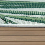 Outdoor Rug Green Beige with Palm Leaf Pattern for Patio Terrace Flat Weave