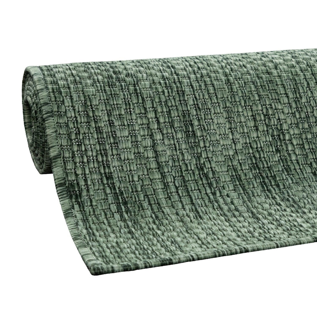 Solid Outdoor Rug for Patio or Balcony weatherproof in Mottled Dark Green