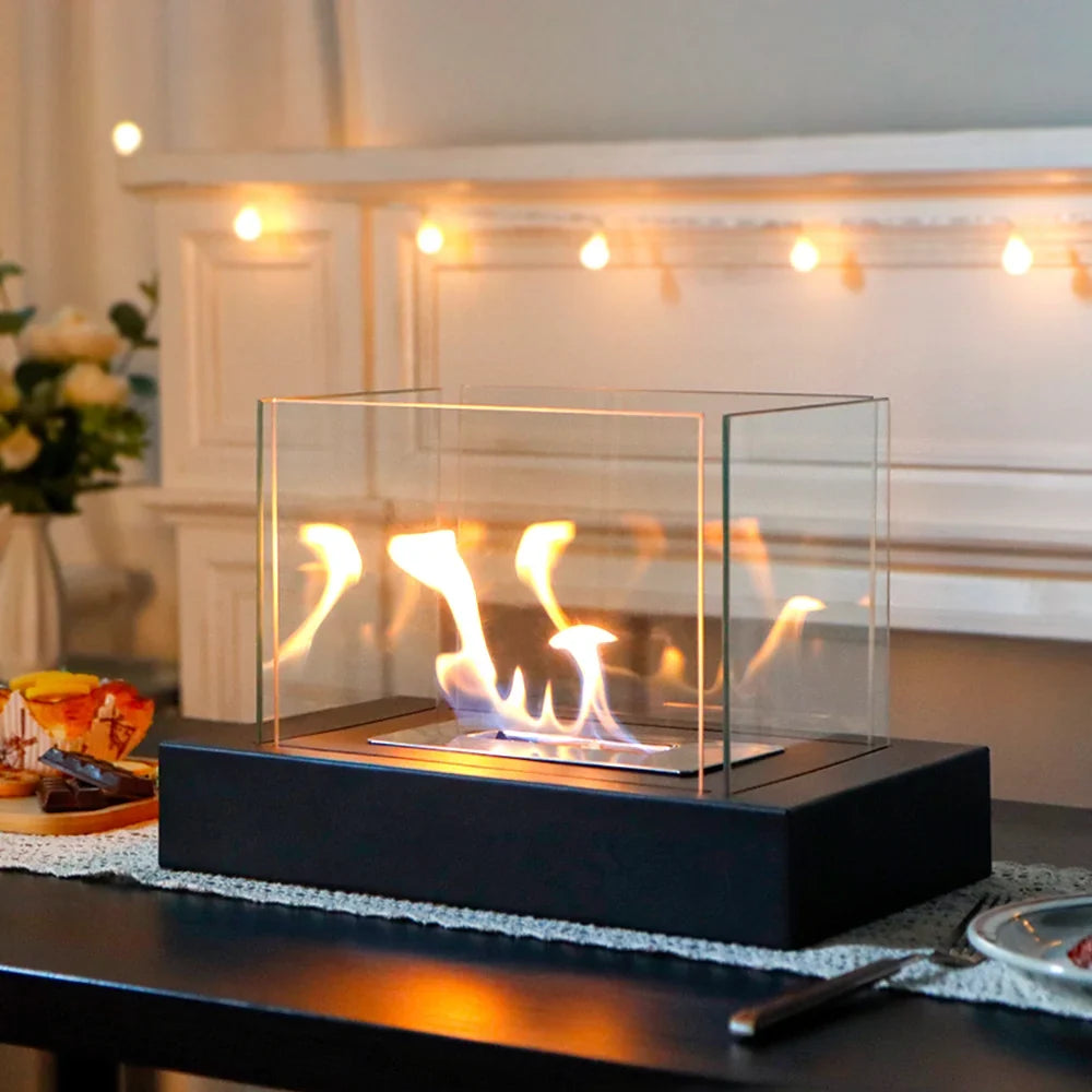 360° View Rectangular Tabletop Fireplace Fire Bowl With Four-Sided Glass